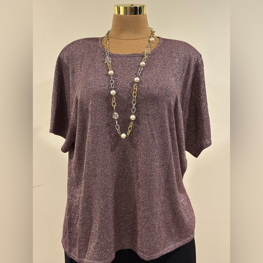 Sparkle Short-Sleeve Knit Top - Dusty Plum